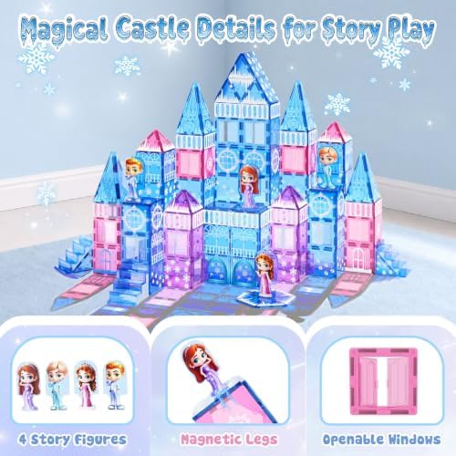 GobiDex 100PCS Magnetic Tiles Princess Castle Building Set with 4 Dolls - Image 4