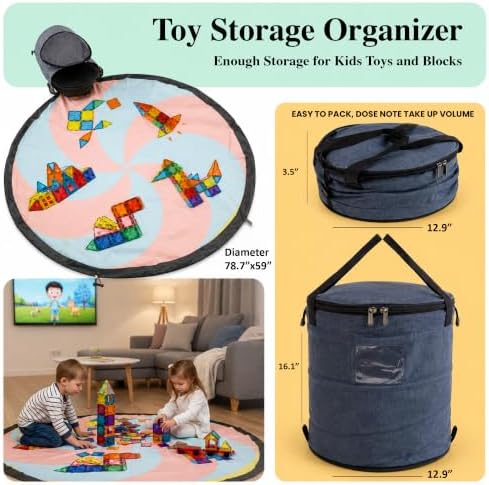 138-Piece Magnetic Tiles with 2 Cars & Storage Play Mat - Image 3