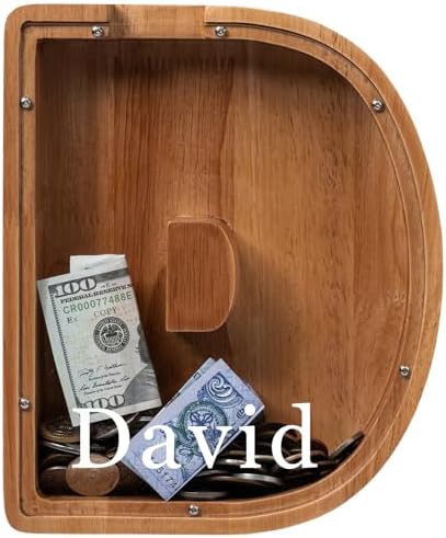 Personalized 12" Extra Large Wooden Letter Piggy Bank for Kids Boys Girls, (Laser Engraved Name) Custom Initial Letter Shape Piggy Bank, Alphabet Coin Bank Grandchildren Birthday by Ladenk