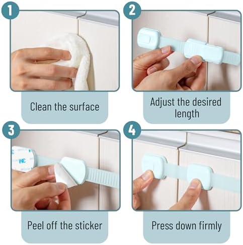 Bates- Child Safety Strap Locks, 6 Pack, Pastel Blue, Baby Cabinet Locks - Image 5