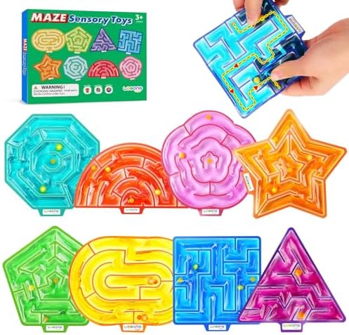 Sensory Toys Fidget Autism Toy for Kids: 8 Pack Gel-Filled Maze Squeeze Sensory Toys for Children - Calming Fidget Toys for Classroom by LESONG