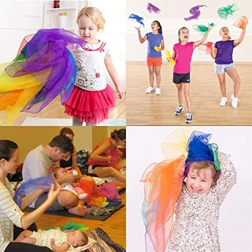 Lolakee Dance Scarves for Kids 12 Pcs Music Scarves Dance Scarf Play Scarves for Children Movement Square Juggling Silk Tricks Scarves Rhythm Band Scarves(6 Colors,24" x 24") (Pack of 3) - Image 3