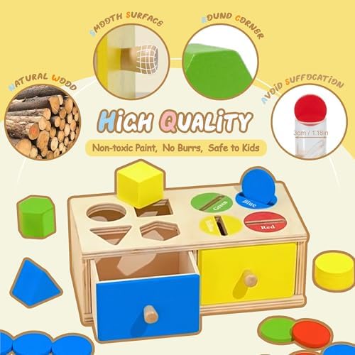 Biottro Wooden Montessori Toys for 3 4 5 Year Old, 2-in-1 Shape Sorter & Coin Drop Box Toy with Drawers Math Counting Color Sorting Game Preschool Educational Sensory Toy Gift for Kids Boys Girls - Image 3