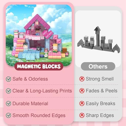 ADAH 216PCS Magnetic Building Blocks for Girls, Pink Princess STEM Toys for Ages 4-8, Creative Educational Building Toys for 3-6 Year Olds, Magic Blocks for Kids - Image 4