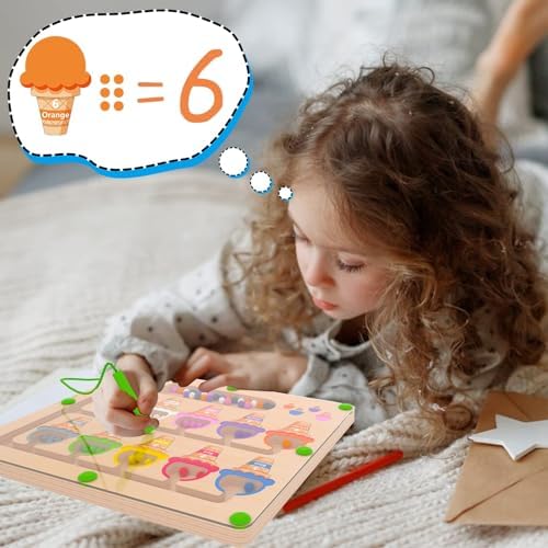 MTYOKILN Magnetic Color & Number Maze - Montessori Wooden Color Matching Learning Counting Puzzle Board - Toddler Fine Motor Skills Toys for Boys Girls 2 3 4 Years Old - Image 3