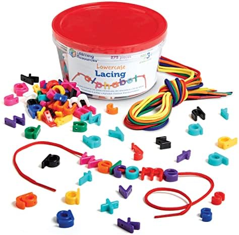 Learning Resources Lowercase Lacing Letters - 275 Pieces, Ages 3+ Toddler Alphabet Learning Toys, Preschool Games, Homeschool Supplies, Fine Motor Skills Toys, Alphabet Beads, Early Spelling by LearningResources