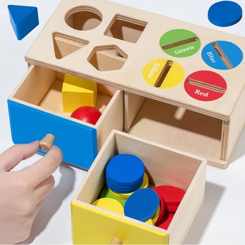 Biottro Wooden Montessori Toys for 3 4 5 Year Old, 2-in-1 Shape Sorter & Coin Drop Box Toy with Drawers Math Counting Color Sorting Game Preschool Educational Sensory Toy Gift for Kids Boys Girls by Biottro