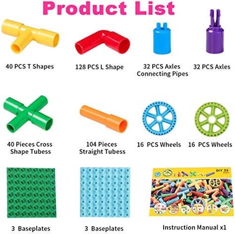 burgkidz 426 Pieces Toy Pipe, Creative STEM Tube Locks Construction with Wheels and Mini Baseplate, Interlocking Educational Sensory Kit, Preschool Learning Toys for Boy and Girls Ages 3+ - Image 6