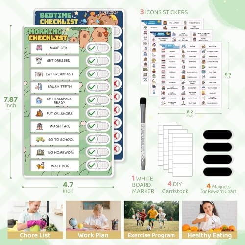 Upgraded Slider Chore Chart for Kids, Magnetic Kids Chore Chart for 2 Kids, Dry Erase Morning/Bedtime Routine Chart for Kids Toddlers, Visual Schedule for Kids - Image 6
