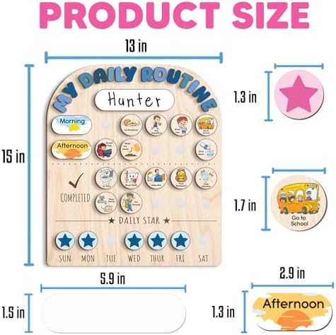 Wooden Chore Chart for Kids, Wooden Daily Routine Chart for Kids, Visual Schedule for Kids, Chore Reward Chart, Bedtime Morning Routine Chart for Toddlers - Image 4