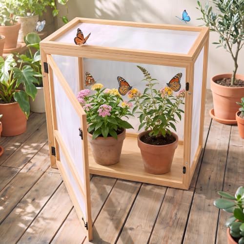 Bucherry Wooden Butterfly Habitat Cage Kit Monarch Caterpillar Enclosure with Mesh Tent & Wood Frame, Detachable Insect Observation House for Kids Outdoor Garden (20") - Image 4