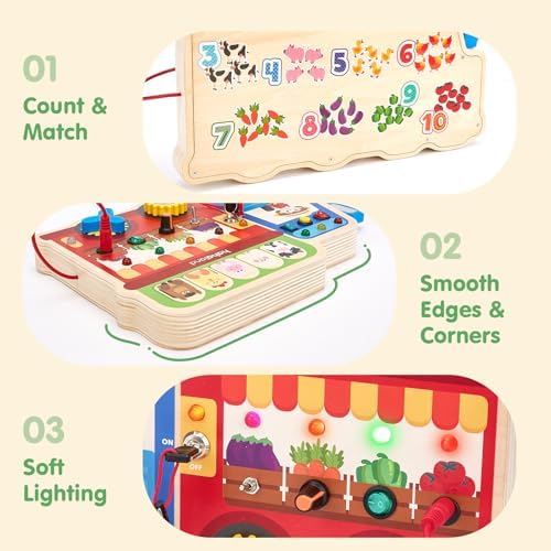 hahaland Montessori Busy Board for Toddlers 3-5, 18-in-1 Wooden Busy Board - Image 6