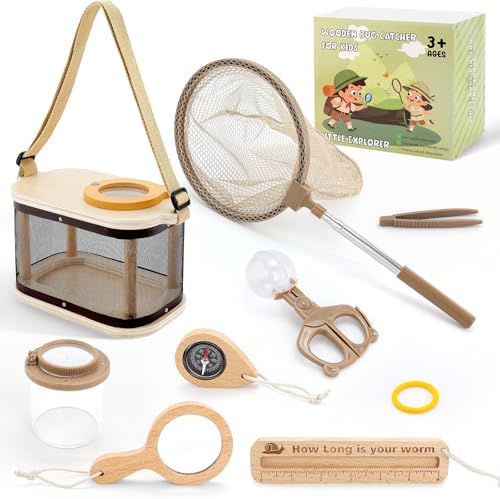 Wooden Bug Catcher Kit for Kids Ages 3-8, Outdoor Explorer Set by WoodsyJoy