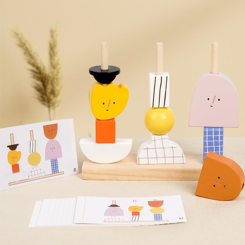 Practical Life Montessori Cartoon Character Dressing Game Building Blocks Column DIY Puppets Stacking Toy Montessori Sensorial Character Dress up Pattern Set for 2-7 Years Old Gift - Image 3