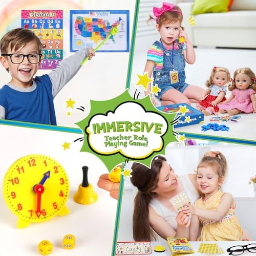 UOMTFAI Pretend Play Teacher Set, Kids Pretend Teacher Playset with Whiteboard Learning Clock Magnetic Numbers and Map Puzzles, Pretend Play Teaching Toys Learning Education Toys for Kids - Image 5