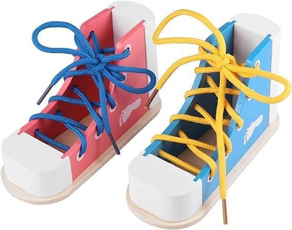 Mikily's Learn to Tie Shoes for Kids - Wooden Lacing Toy Shoe Tying & Practice Kit - Knot Tying Tool, Pick&blue by Mikily%E2%80%98s