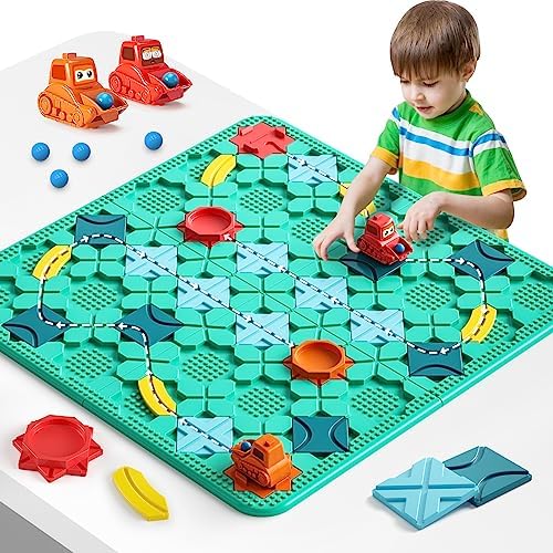 burgkidz STEM Road Build Puzzle: Teal Board, 200+ Chal. w/ 2 Cars by burgkidz