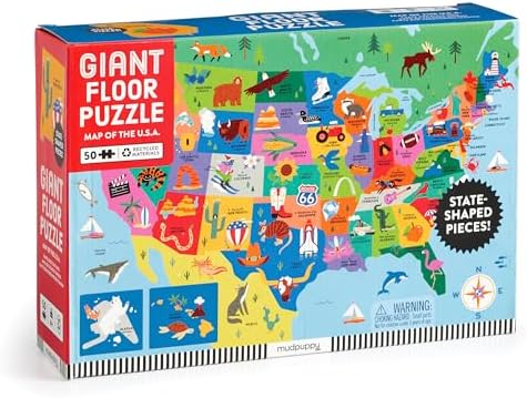 Mudpuppy - Map of the U.S.A. 50 Piece Giant Floor Puzzle for Kids by Mudpuppy