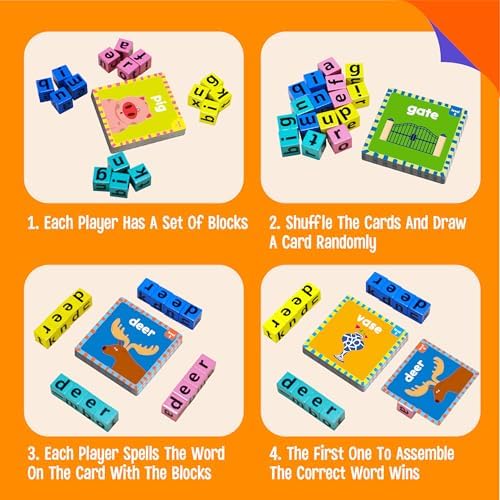 Word Spelling Game, 80 First Words with Wooden Alphabet Puzzle Blocks CVC Words Sight Words Learning Letter Matching Game Montessori Early Educational Toys for Preschool Kindergarten - Image 6
