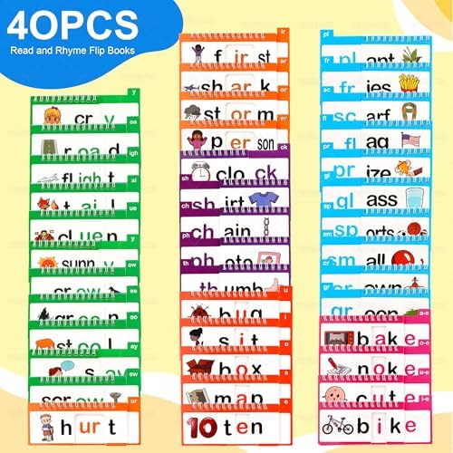 Phonics Flash Cards, Word Family Build Book with 40 Read and Rhyme Flip Books, Learn to Read Sight Words, Kindergarten Reading Games, Preschool Homeschool Educational Learning Activities - Image 2