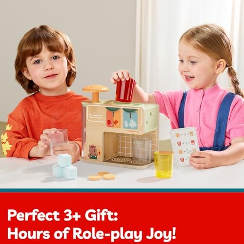 TOP BRIGHT Wooden Drink Dispenser with Cups, Pretend Play Toy Ages 3+ - Image 4