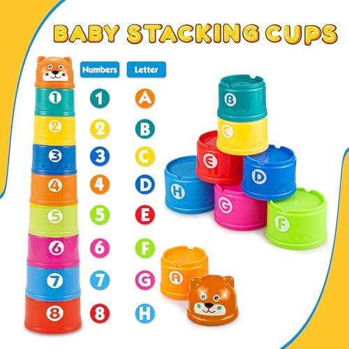 6 in1 Baby Toys 6-12 Months，Infant Toys 6-12 Months，Incl 12pc Soft Stacking Blocks &Silicone Pull String & Manhattan Ball& 2 Stacking Toys & Sensory Toys for Babies. Baby Development Toys - Image 5
