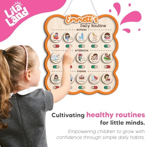 Personalized Wooden Chore Chart for Kids, Daily Routine Chart for Toddlers, Visual Schedule for Kids Age 3-5, Morning Bedtime Routine for Girls (06) - Image 5