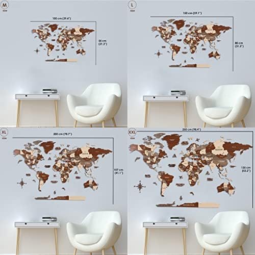 Colorfull Worlds, Multilayer 3D Wooden World Map, Travel Map States and Capitals, Wall Decor For New House, Gift For Travelers, Office Decor, Birthday Present, Living Room Decoration (XL, Light Brown) - Image 3