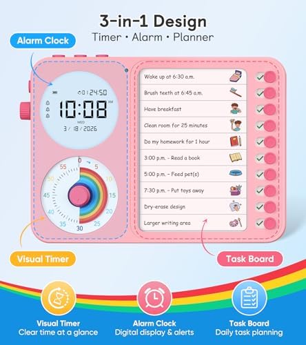 3-in-1 Visual Timer & ADHD Tool for Kids with Chore Chart & Planning Board - Image 2