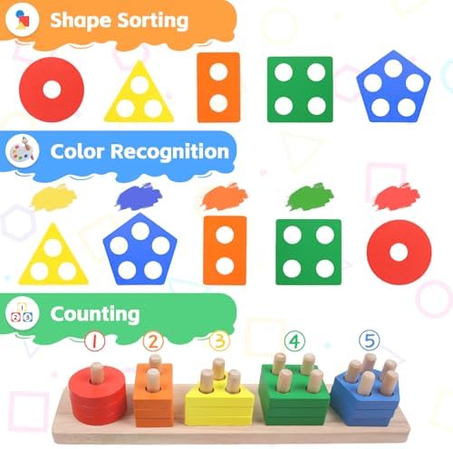 Montessori Toys Stacking & Sorting Learning Shape Sorters for Toddlers 1-3 - Image 3