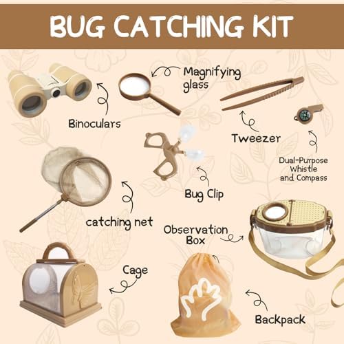 Bug Catcher for Kids Explorer Kit Kids Bug Catching Kit, Bug Catcher Kit for Kid with Binoculars, Magnifying Glass, Butterfly Kit for Aged 3+ (Brown) - Image 2