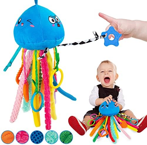 teytoy Sensory Toy, Texture Toys for Babies with Rattle, Autism Sensory Toys Jellyfish Shape Tactile Sensory Toys with 10 Textures, Baby Sensory Toys for 0-3-6-18 Months Soft Baby Toys with Teethers by teytoy