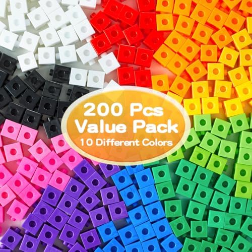 Set of 200 Kids Linking Cubes for Math, STEM Connecting Cubes Math Manipulatives Kids Counting Blocks for Classroom Learning Supplies for Preschool and Elementary Children - Image 4