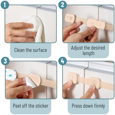 Bate- Child Safety Strap Locks, 10 Pack, Baby Locks for Cabinets, Drawers, Kitchen, Toilet, Furniture, Fridge, Multi-Purpose, Easy Install with Quick 3M Adhesive for Childproofing - Image 5