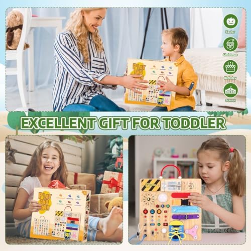 23-in-1 Montessori Busy Board with LED Lights Educational Wooden Activity Toy for Toddlers Ages 1-3, Travel Sensory Board with Switches Locks Music Box Fine Motor Skills Learning Toy for Boys Girls - Image 6