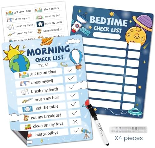 JJPRO Bedtime/Morning Routine Chart - Magnetic Daily Schedule Board for Kids - Outer Space by JJPRO