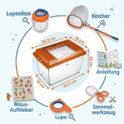 Bresser DieMaus Outdoor Set Children's Naturalist Terrarium Landing Net Magnifying Glass Box Collection Tool Sticker Explorer Set from 8 Years - Image 3