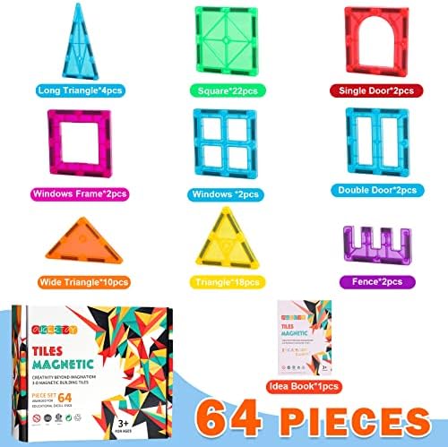 OugerToy 64 PCS Magnetic Building Tiles for Kids Ages 3-9 - Image 2