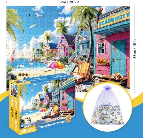 300 Piece Puzzles for Adults, 300 Piece Puzzles for Adults Large Piece, Summer Beach Dogs Trees Jigsaw Puzzle, Funny Gift for Adult Kids Senior Challenging Family Games Toy, 20.5 X 15 in - Image 2