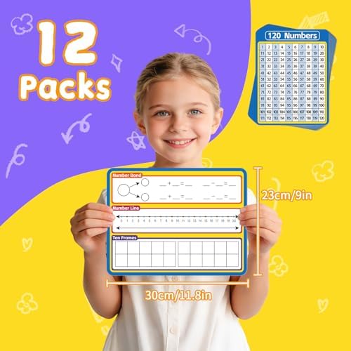 12 Pack Double Sided Number Line Dry Erase Board,12" x 9" Multiplication Flash Cards,Math Manipulatives Small White Board for Kids,Ten Frame Chart for Preschool Learning,Homeschool Essentials - Image 2