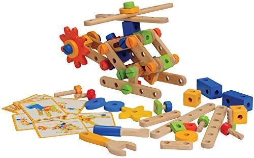 Constructive Playthings Wood Stress Nut and Bolt Builder with Activity Cards, Building Toys for Toddlers, Early STEM and Fine Motor Skills, 84-Piece Kids Playset, Ages 3 Years Plus by ConstructivePlaythings