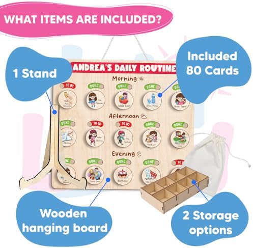 Wooden Chore Chart for Boys, Daily Routine Chart for Kids, Visual Schedule, Chore Reward Chart, Bedtime Morning Routine Chart for Toddlers (07) - Image 2