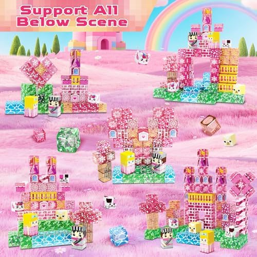 Magnetic Blocks - 100 PCS Transparent Magnetic Building Block for Kids, Pink Princess Castle Magnet Cubes Sets, Princess Toys for Girls Ages 3 4 5 6 7 8-12 Birthday Gifts - Image 3