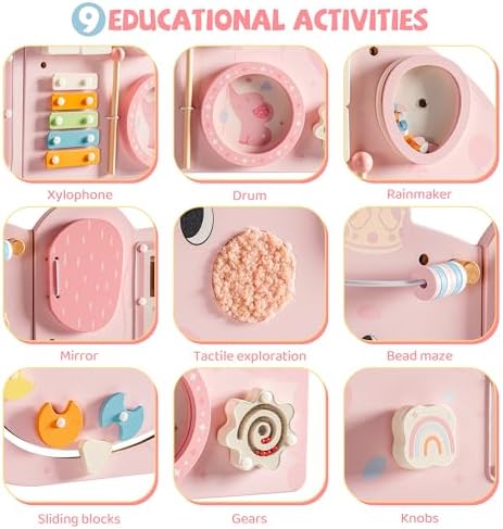 ROBUD Elephant Montessori Busy Board, Activity Wall Busy Board, Pink - Image 6