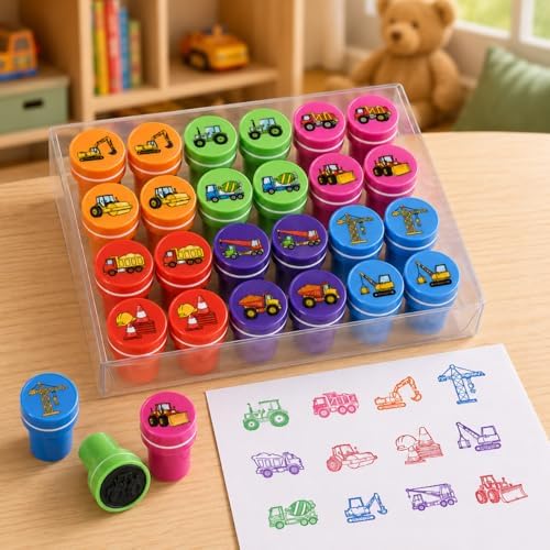 Cinrobiye 24 Pcs Construction Vehicle Stampers Party Favor Set, Cute Building Truck Stamps for Kids Birthday Party, Classroom Rewards, Carnival Prizes, Goody Bag Fillers, Themed Party Supplies - Image 3