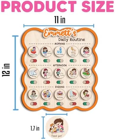 Personalized Wooden Chore Chart for Kids, Daily Routine Chart for Toddlers, Visual Schedule for Kids Age 3-5, Morning Bedtime Routine for Girls (06) - Image 4