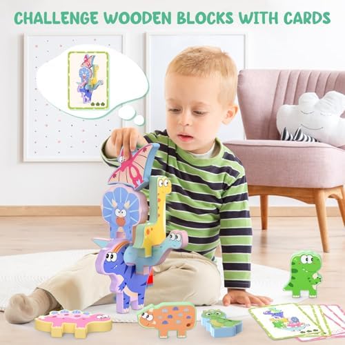 Zeoddler Montessori Toys for Toddlers, 10 Pack Wooden Dinosaur Stacking Blocks, Sorting & Stacking Preschool Learning Activities, Gift for Boys, Girls - Image 2