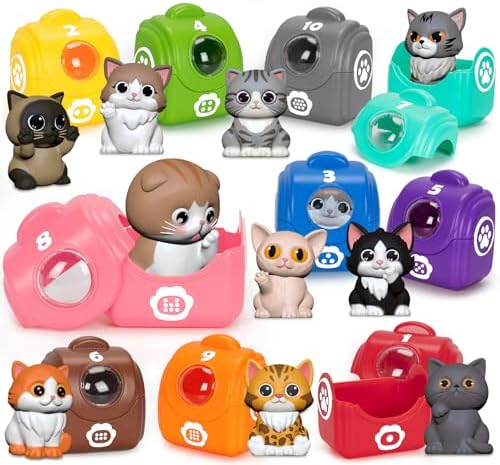 Learning Toys for 1 2 3 Year Old Boys Girls, 20 Pcs Cat Toys for Toddlers 1-3, Kitten Finger Puppet Games, Counting Matching Sorting Motor Educational Playset, Gifts for Baby Toddlers Age 12-18 Months by WelcometoAigybobo