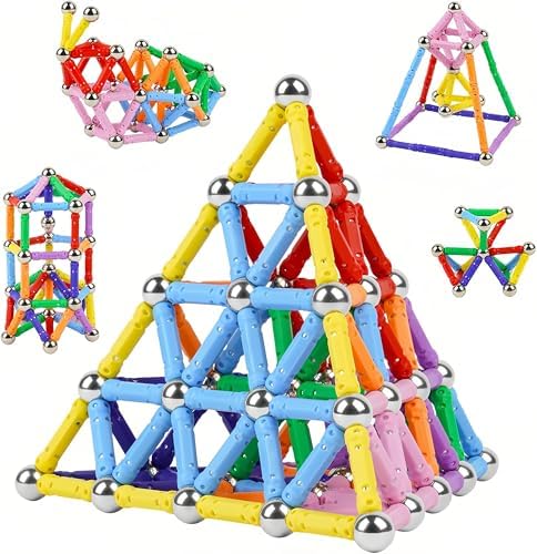 158Pcs Magnetic Building Sticks Blocks, Magnet Educational Toys STEM Toys Learning for Kids, 3D Construction Building Toy with Storage Bag by Nuorao