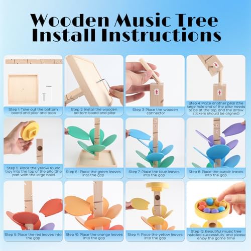Wooden Marble Run for Kids 4-8 Music Tree Montessori Color Sorting Toys 3-5 - Image 5